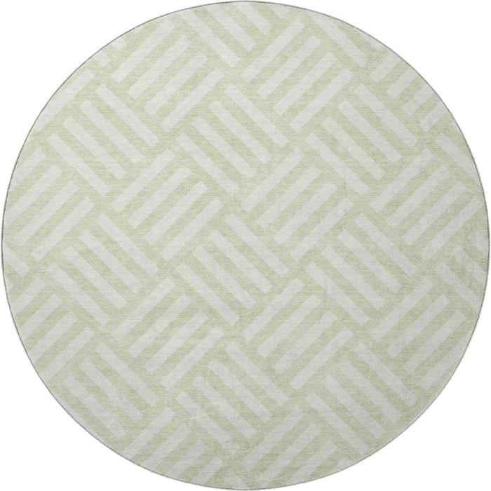 8' Geometric Washable Round Rug With UV Protection (652380) - Mint Green / Ivory