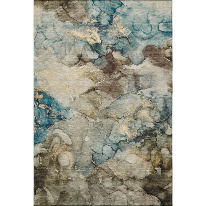 10' X 14' Abstract Washable Area Rug With UV Protection (714751) - Brown / Teal