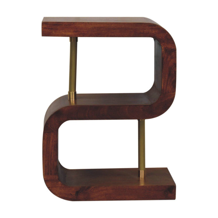 24" Solid Wood Curved Nightstand - Chestnut And Gold
