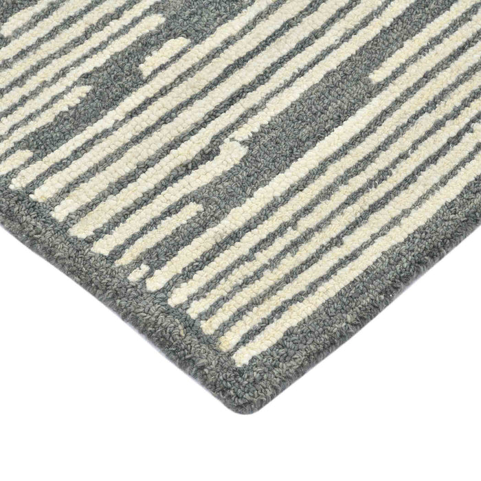 8' X 10' Wool Geometric Hand Hooked Area Rug - Dark Gray / Ivory