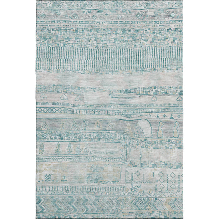 10' X 14' Striped Washable Area Rug With UV Protection (705233) - Teal / Gray