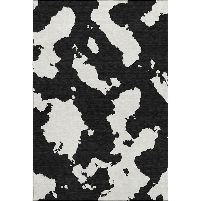 10' X 14' Abstract Washable Area Rug With UV Protection (677004) - Black / Ivory