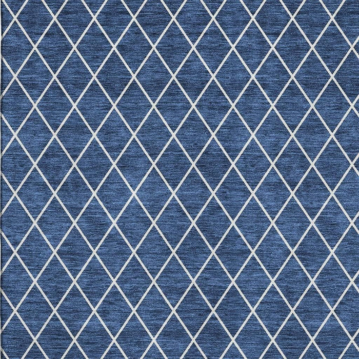 10' X 14' Geometric Washable Area Rug With UV Protection (674113) - Navy Blue / Ivory