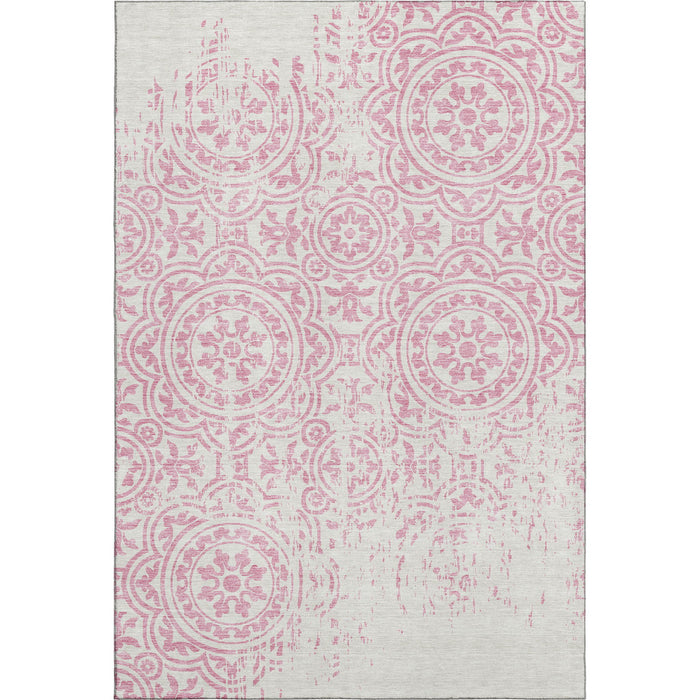 10' X 14' Medallion Washable Area Rug With UV Protection - Pink / Ivory