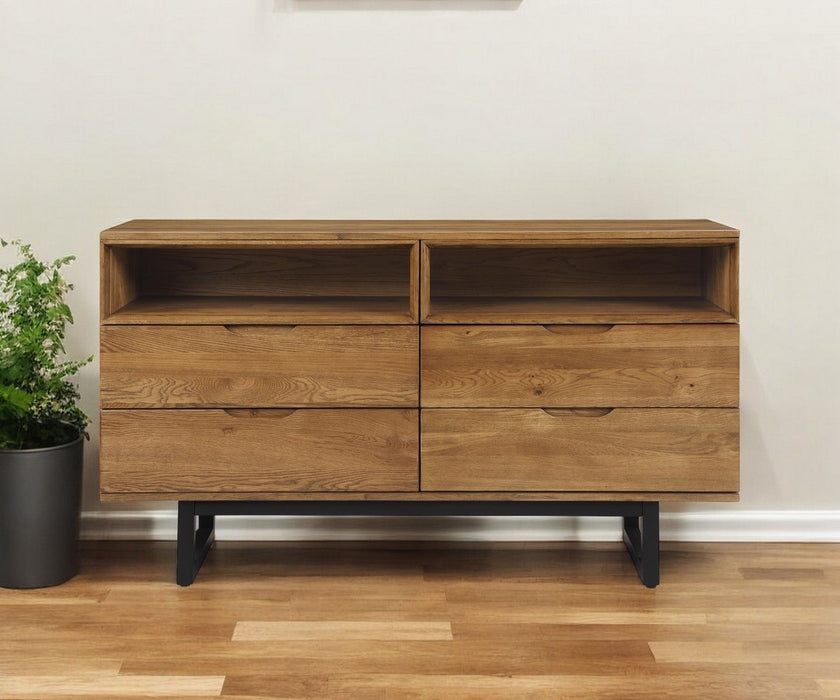 Solid Wood Four Drawer Double Dresser - Brown