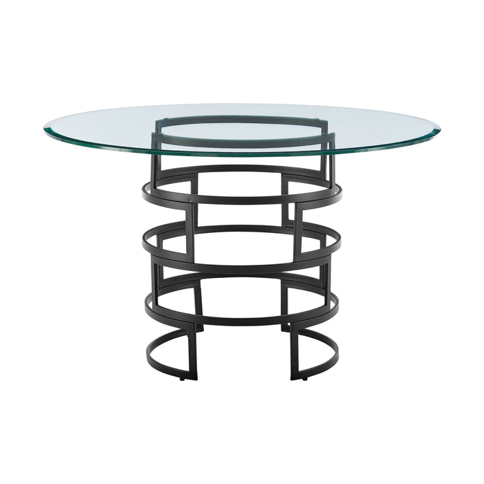 48" Glass And Iron Pedestal Base Round Top Dining Table - Black