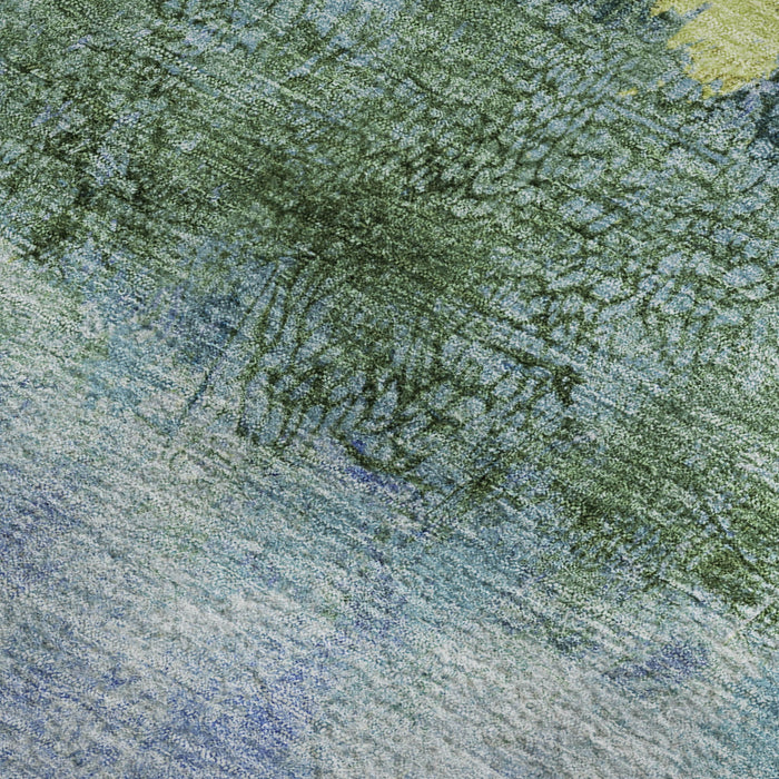 10' X 14' Abstract Washable Area Rug With UV Protection (698047) - Blue / Gold / Ivory