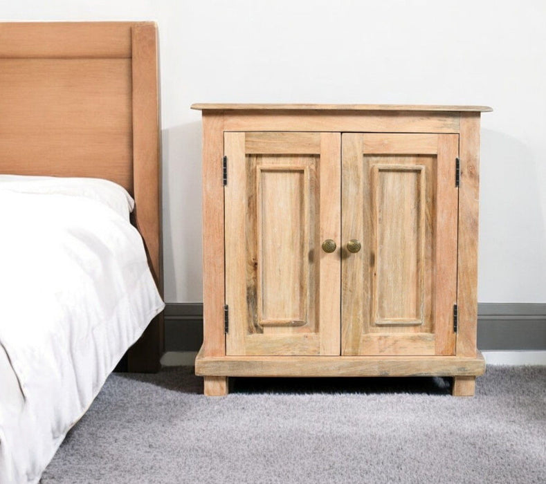 28" Distressed Solid Wood Nightstand With Storage - Natural