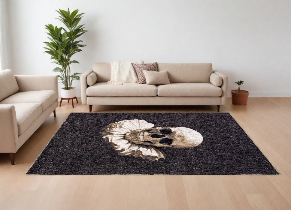 9' x 13' Funky Skull Non Skid Area Rug - Black And White