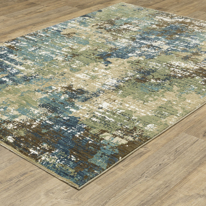 10' X 13' Abstract Area Rug - Blue And Green