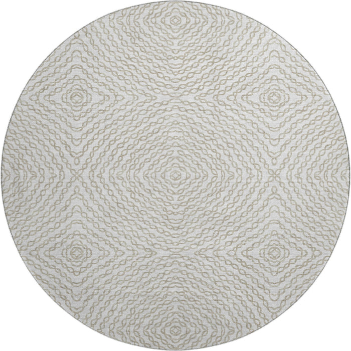 8' Geometric Washable Round Rug With UV Protection - Linen And Ivory