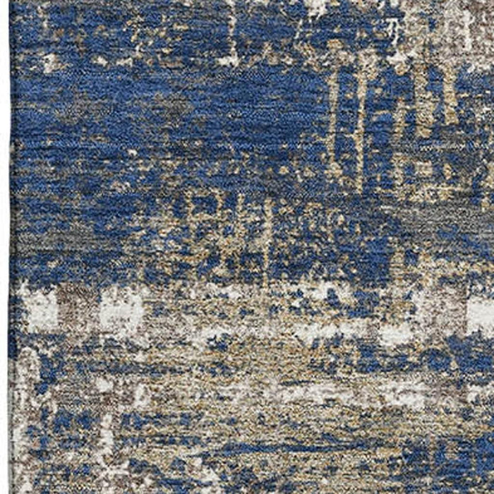 10' X 14' Geometric Washable Area Rug With UV Protection (709720) - Navy Blue / Taupe / Beige