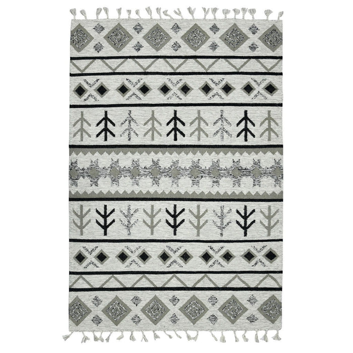 8' X 10' Wool Tribal Flatweave Handmade Area Rug With Fringe - Ivory