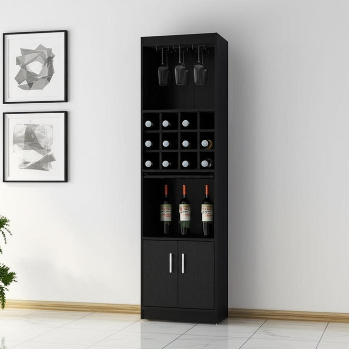 71" Wood Bar Cabinet With Two Doors - Black