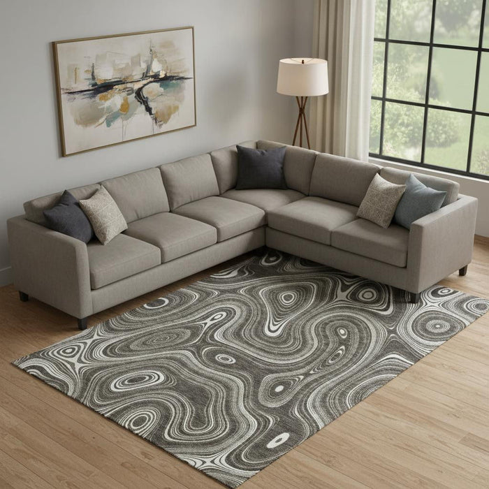 10' X 14' Geometric Washable Area Rug With UV Protection (717723) - Gray / Silver