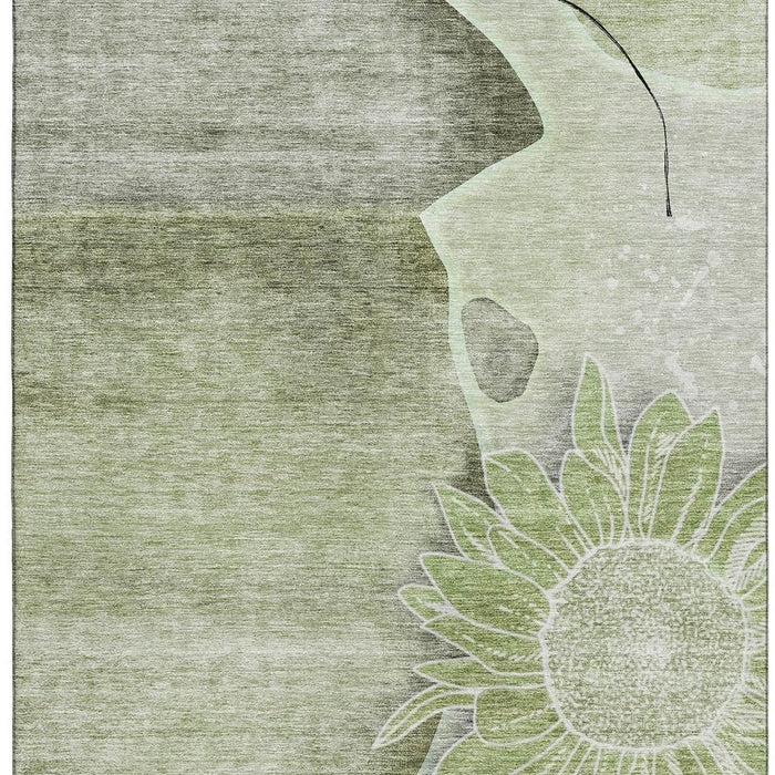 5' X 8' Floral Washable Area Rug With UV Protection (656779) - Artichoke Green / Gray / Ivory