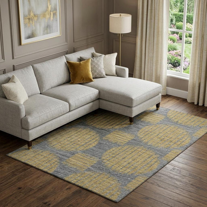 10' X 14' Geometric Distressed Washable Area Rug With UV Protection (645049) - Gold / Gray