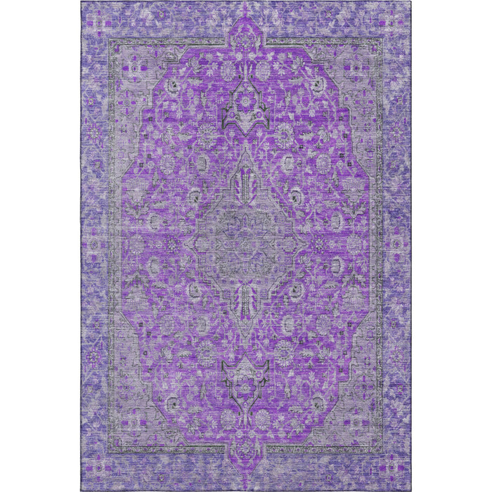 10' X 14' Floral Medallion Washable Area Rug With UV Protection (696134) - Purple / Gray