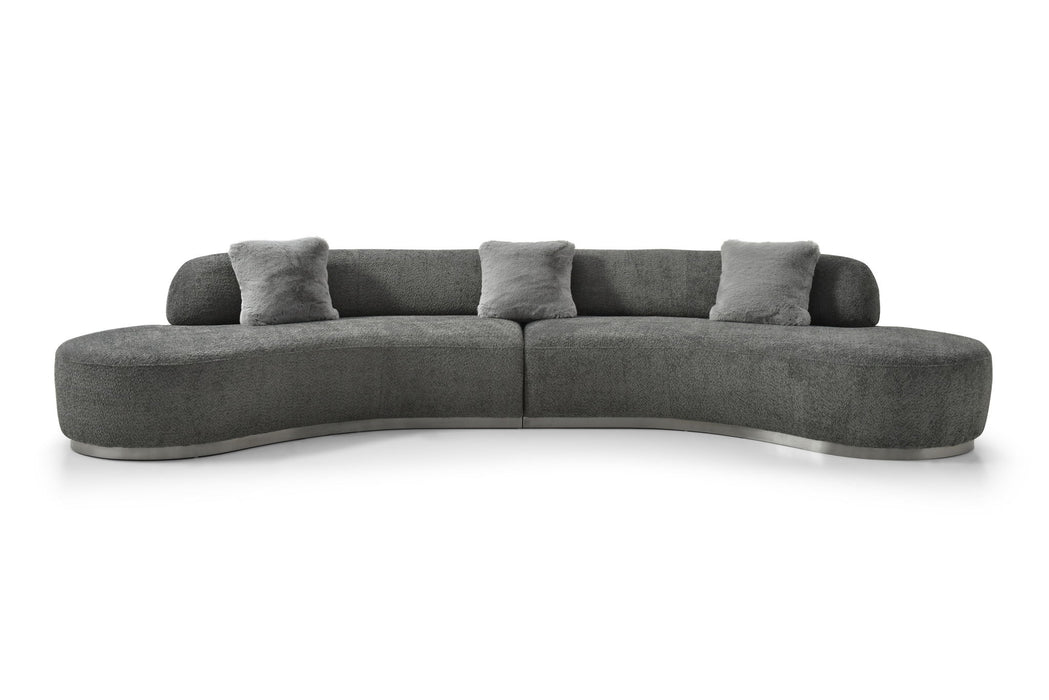 Boucle Curved Sofa With Toss Pillows - Dark Gray