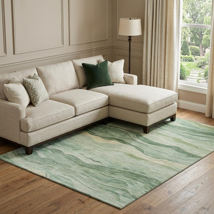 10' X 14' Striped Washable Area Rug With UV Protection (692511) - Green / Beige