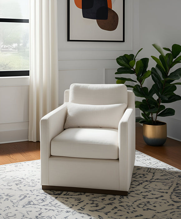 30" Contemporary Fabric Swivel Club Chair And Toss Pillow - Off White