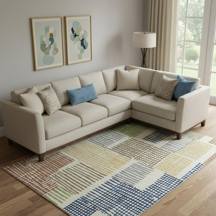 10' X 14' Geometric Washable Area Rug With UV Protection (709860) - Beige / Blue / Green