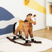 Giga Qaba kids metal plush ride-on rocking horse chair in dark brown and white with realistic sounds, designed for children.