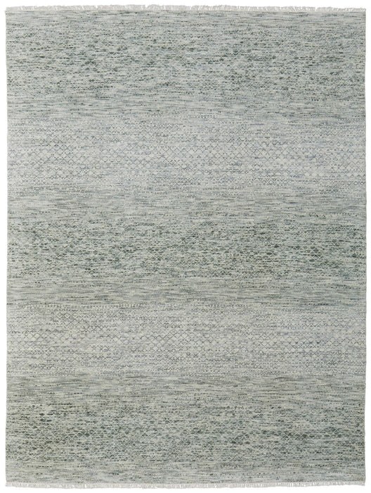 6' x 9' Wool Hand Knotted Area Rug With Fringe - Ivory And Green