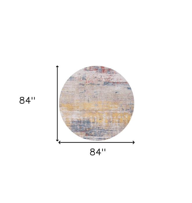 7' x 7' Round Abstract Non Skid 100% PET Area Rug - White