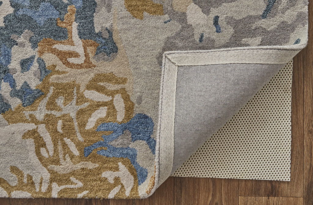 10' x 14' Wool Abstract Tufted Handmade Stain Resistant Area Rug - Gray Blue And Gold