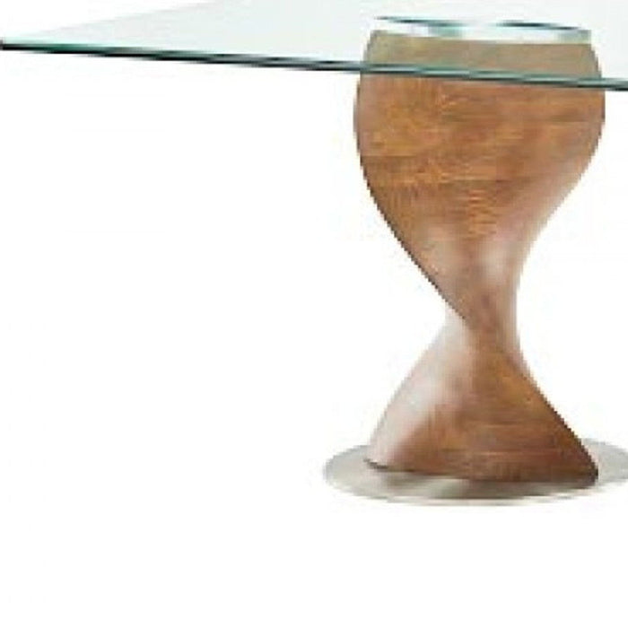 Double Pedestal Base Dining Table - Clear / Brown