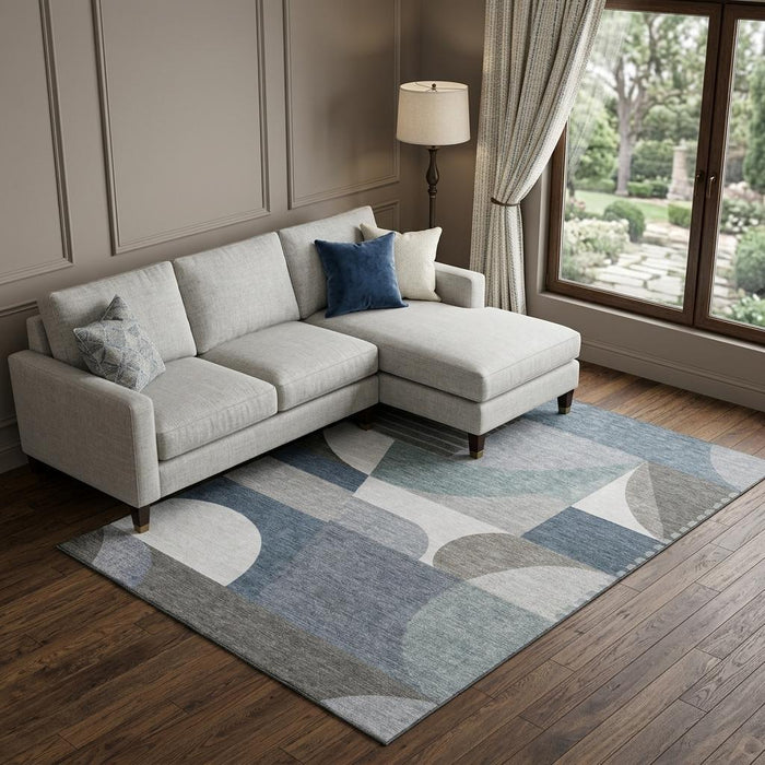 10' X 14' Geometric Washable Area Rug With UV Protection (696566) - Gray / Blue / Ivory