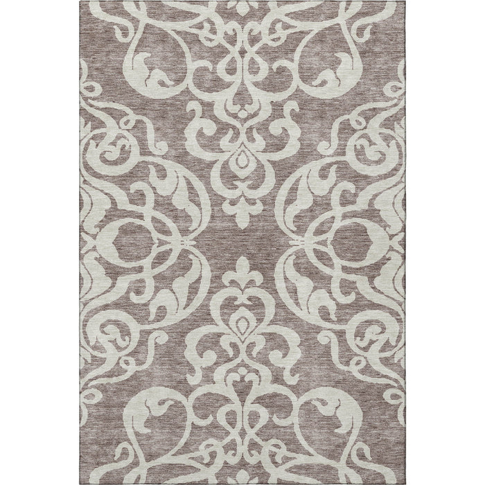 10' X 14' Damask Washable Area Rug With UV Protection (676956) - Taupe / Ivory