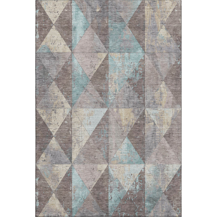 10' X 14' Geometric Washable Area Rug With UV Protection (699088) - Coffee / Teal / Beige