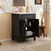 Giga bathroom vanity with top sink and cabinet featuring two soft-closing doors, modern white finish, and sleek design.