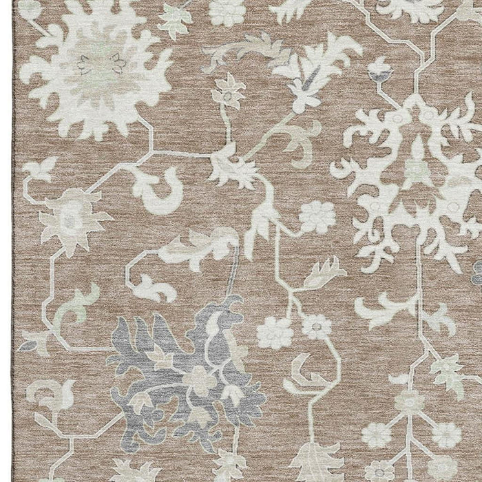 10' X 14' Floral Washable Area Rug With UV Protection (705929) - Taupe / Ivory / Gray
