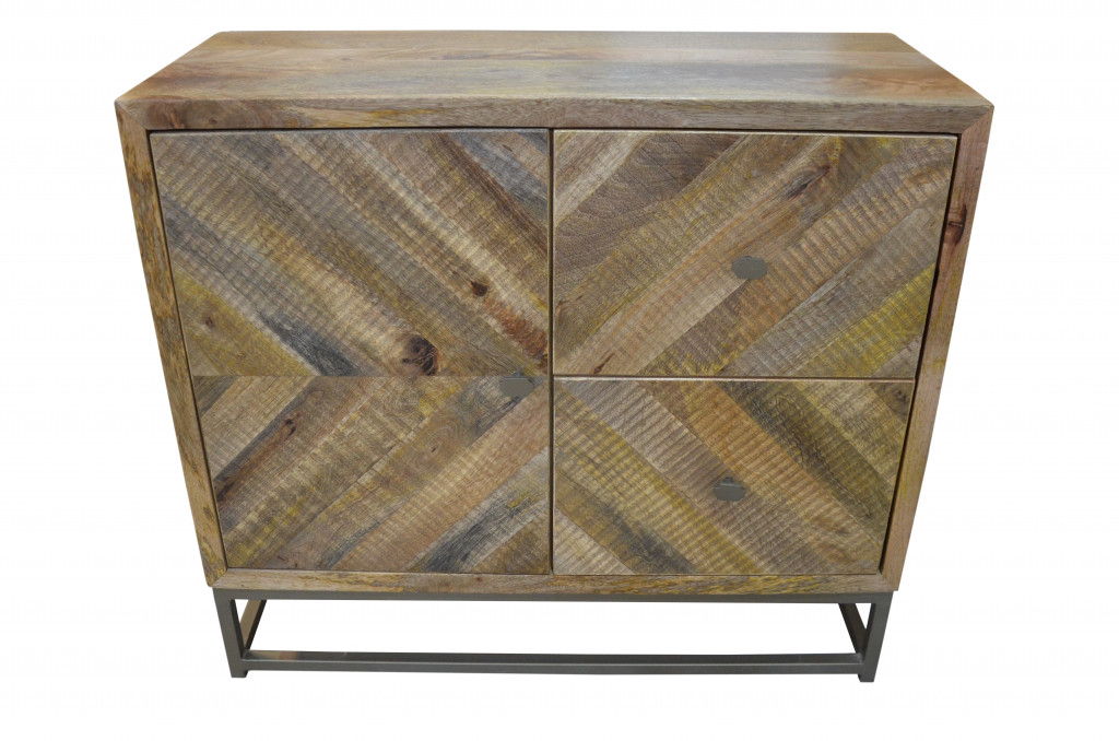Solid wood accent chest with door and shelves, natural brown finish, by HomeRoots, showcasing storage and stylish design.