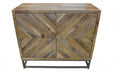 Solid wood accent chest with door and shelves, natural brown finish, by HomeRoots, showcasing storage and stylish design.