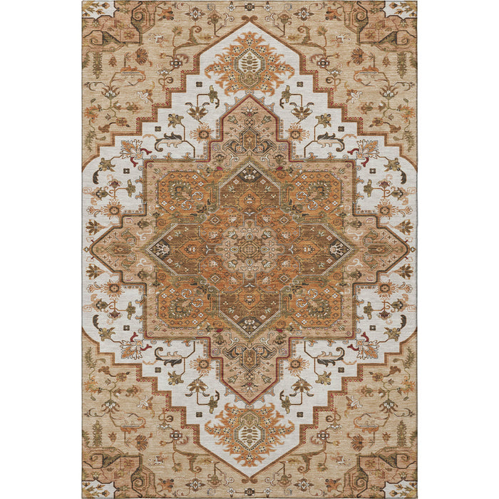 10' X 14' Oriental Washable Area Rug With UV Protection (681353) - Terra Cotta / Ivory / Beige