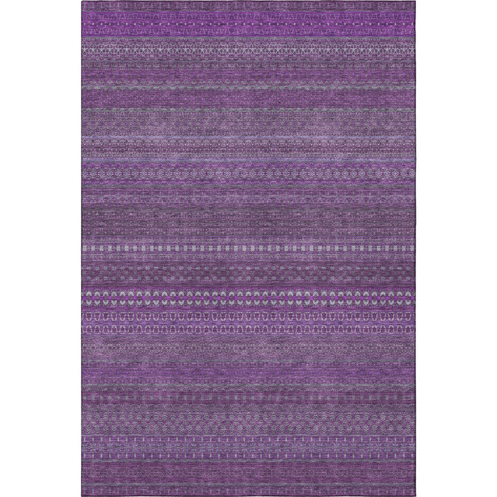 10' X 14' Striped Washable Area Rug With UV Protection (647500) - Eggplant / Ivory