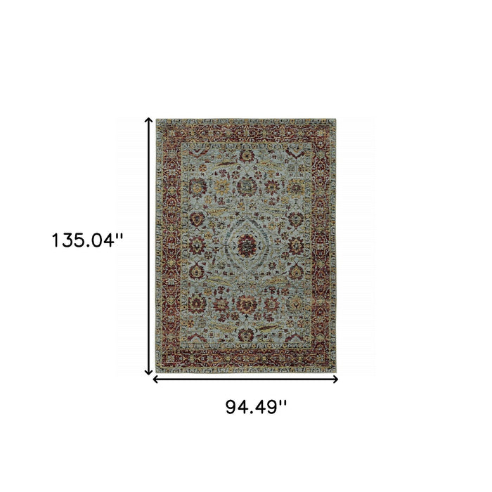 8' x 11' Oriental Power Loom Area Rug - Blue And Green