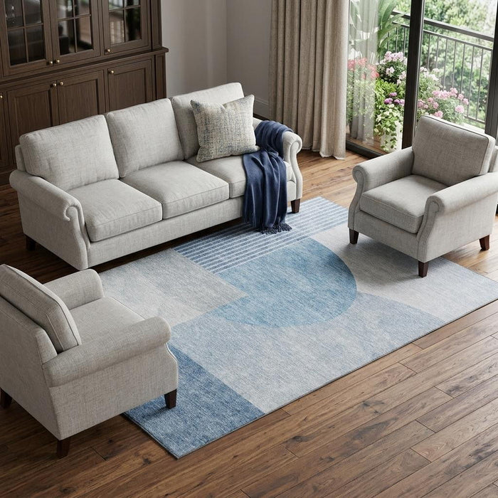 8' X 10' Geometric Washable Area Rug With UV Protection (655822) - Blue / Ivory