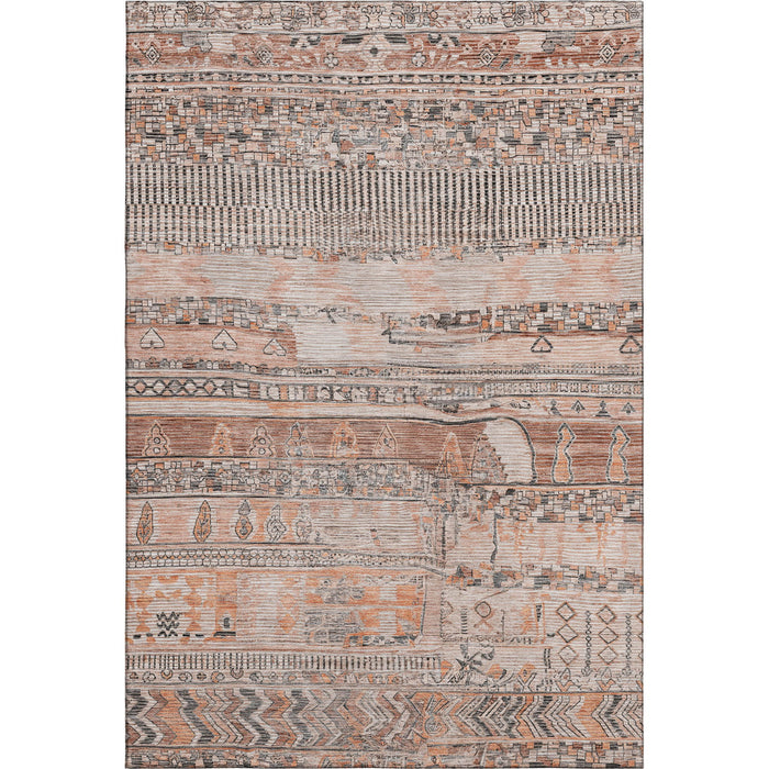 10' X 14' Striped Washable Area Rug With UV Protection (705239) - Terra Cotta / Gray