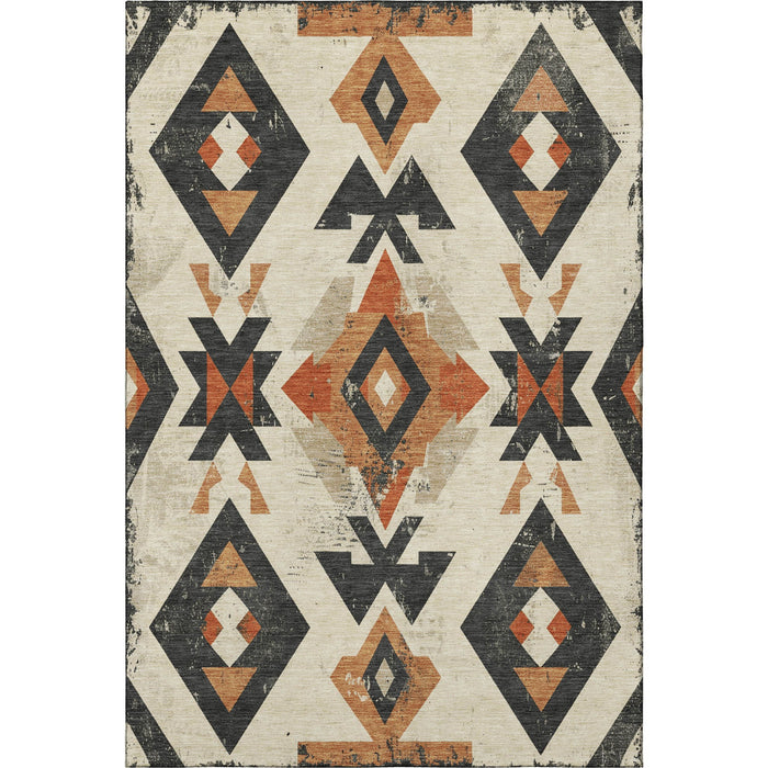 10' X 14' Southwestern Washable Area Rug With UV Protection (706757) - Ivory / Orange / Charcoal