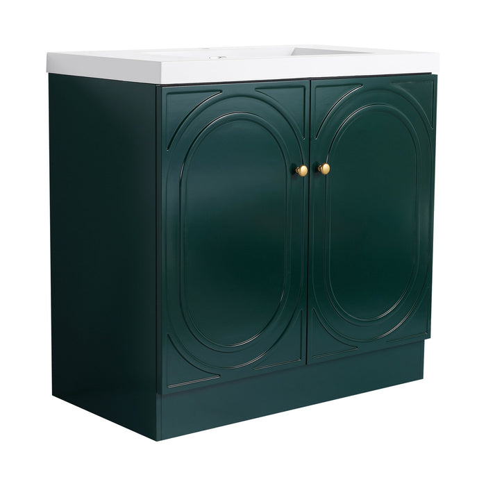 Giga contemporary freestanding bathroom vanity with resin sink and soft-close cabinet doors, modern design and sleek finish.