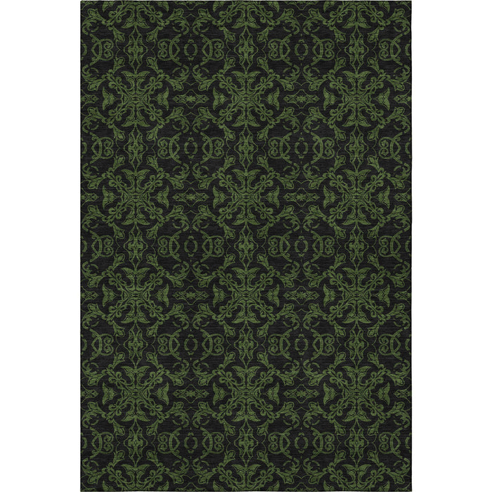 8' X 10' Medallion Washable Area Rug With UV Protection - Olive Green And Charcoal