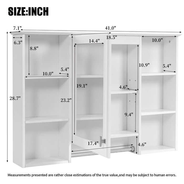 Giga 3-in-1 modern bathroom mirror cabinet with adjustable shelf, soft-close door, high-definition mirror, and towel bar.