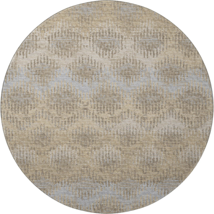 8' Abstract Washable Round Rug With UV Protection - Brown And Sky Blue