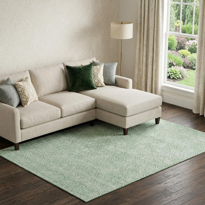 10' X 14' Geometric Washable Area Rug With UV Protection (673657) - Sage / Ivory