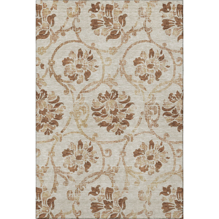 10' X 14' Floral Washable Area Rug With UV Protection - Terra Cotta And Beige